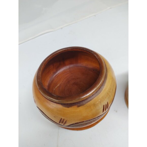 Vintage Wood Hand Turned & Carved Trinket Boxes Set of two - Picture 3 of 12
